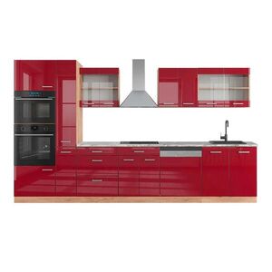 Vicco KUCHYNSKÝ KÚT R-Line Červený/zlatý dub s vysokým leskom 350 cm s vysokou skriňou, AP mramor vyobraziť
