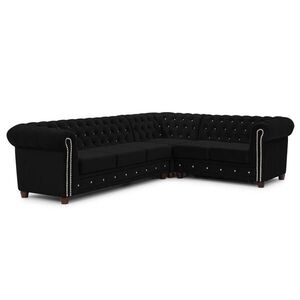 S-Style ROHOVÁ SEDAČKA Chesterfield Cleo Blink čierna, zamat s kryštálovým prešívaním, funkcia spania - otoman vpravo vyobraziť