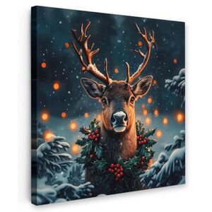 MuchoWow OBRAZ NA PLÁTNE Jeleň - Vianoce - Zima - Sneh - Vianočný veniec 20x20 cm vyobraziť