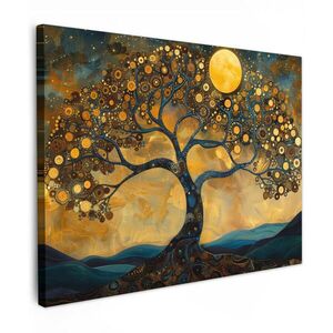MuchoWow OBRAZ NA PLÁTNE Strom - Mesiac - Kvety - Zlato - Umenie 80x60 cm vyobraziť