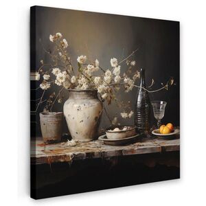MuchoWow OBRAZ NA PLÁTNE Zátišie - Kvety - Kytica - Váza - Víno 50x50 cm vyobraziť