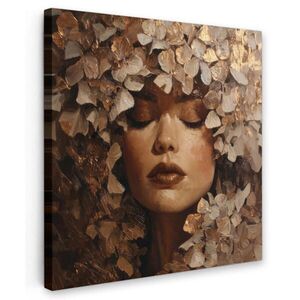 MuchoWow OBRAZ NA PLÁTNE Tvár - dáma - listy - ťahy štetcom 50x50 cm vyobraziť