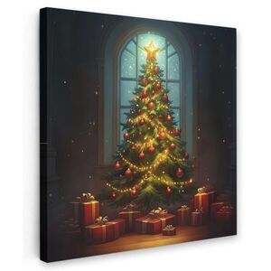 MuchoWow OBRAZ NA PLÁTNE Vianočný stromček - Darček - Zima 50x50 cm vyobraziť