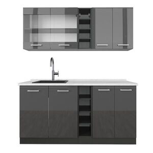 Vicco JEDNOLÔŽKOVÁ KUCHYŇA R-Line Antracitový vysoký lesk/antracit 160 cm , AP Marble vyobraziť