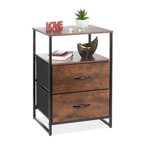 Relaxdays NOČNÝSTOLÍK Čierna Hnedá Kov MDF 2 zásuvky 70 cm vyobraziť