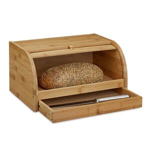 Relaxdays CHLEBNÍK Prírodná bambus roletové veko zásuvka 40, 5x28x21 cm vyobraziť