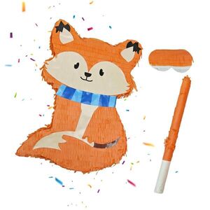 Relaxdays PIÑATA Oranžová 3-dielna sada s palicou a maskou vyobraziť