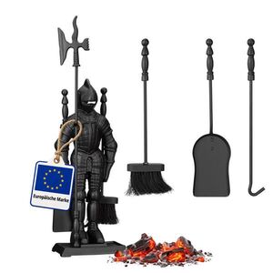 Relaxdays NÁRADIE Čierna krbová súprava s rytierom liatina 4-dielna 72 cm vyobraziť