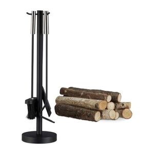 Relaxdays KRBOVÉ NÁRADIE Čierne nerez 4-dielne so stojanom 57 cm vyobraziť