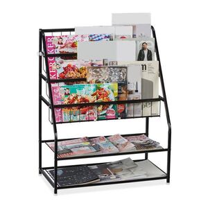 Relaxdays REGÁL NA ČASOPISY Čierny kov mriežka 81 cm vyobraziť