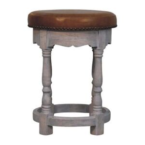 Artisan Furniture TABURETKA s povrchovou úpravou Acid Wash, kožený sedák, sivá a hnedá vyobraziť