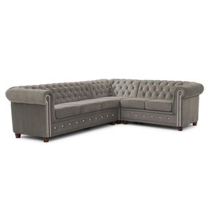 S-Style ROHOVÁ SEDAČKA Chesterfield Cleo Blink sivá, zamat s kryštálovým prešívaním - otoman vpravo vyobraziť