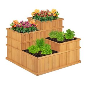 Relaxdays VYVÝŠENÝZÁHON Prírodné drevo 4-stupňový 61 cm vyobraziť
