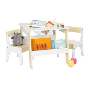 Relaxdays SÚPRAVA Biela béžová detský stôl 2 stoličky MDF vyobraziť