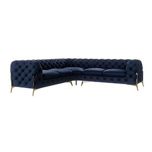 S-Style CHESTERFIELD ROHOVÁ SEDAČKA Lexi v námorníckej modrej farbe so zlatými nohami vyobraziť