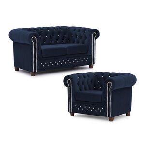 S-Style SEDACIA ZOSTAVA 2+1 Chesterfield Cleo Blink námornícka modrá, zamat s kryštálovým prešívaním vyobraziť