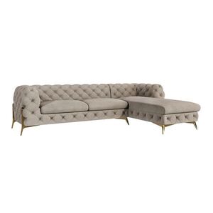 S-Style CHESTERFIELD ROHOVÁ SEDAČKA Lexi v tmavej krémovej farbe so zlatými nohami - otoman vpravo vyobraziť