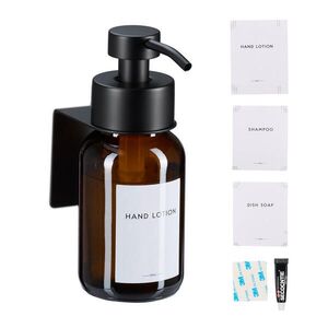 Relaxdays DÁVKOVAČ MYDLA Čierna hnedá nástenný bez vŕtania 250 ml vyobraziť