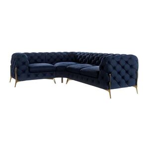 S-Style CHESTERFIELD ROHOVÁ SEDAČKA Lexi v námorníckej modrej farbe so zlatými nohami - otoman vľavo vyobraziť