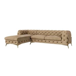S-Style CHESTERFIELD ROHOVÁ SEDAČKA Lexi v béžovej farbe so zlatými nohami - otoman vľavo vyobraziť
