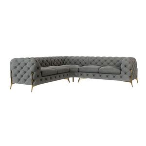 S-Style CHESTERFIELD ROHOVÁ SEDAČKA Lexi v sivej farbe so zlatými nohami vyobraziť