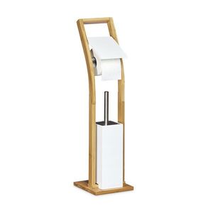 Relaxdays WC-SÚPRAVA bambus biela s WC kefou a držiakom na toaletný papier 75 cm vyobraziť