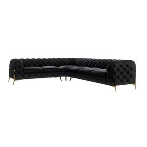 S-Style CHESTERFIELD ROHOVÁ SEDAČKA Lexi v čiernej farbe so zlatými nohami - otoman vľavo vyobraziť