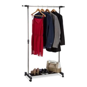Relaxdays STOJAN NA ODEVY Strieborný na kolieskach 96-162 cm vyobraziť