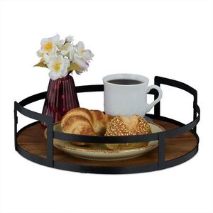 Relaxdays PODNOS hnedý čierny okrúhly agátové drevo kov 30, 5 cm vyobraziť