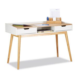Relaxdays PÍSACÍ STÔL Biela Hnedá 2 zásuvky borovicové drevo MDF 76/120/55 cm vyobraziť