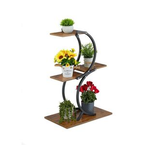 Relaxdays STOJAN NA KVETY Čierna hnedá kov 4 police 76x48x30 cm vyobraziť
