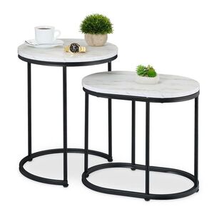 Relaxdays STOLÍKY Bielo čierne 2-dielny-set mramorový-dekor vyobraziť