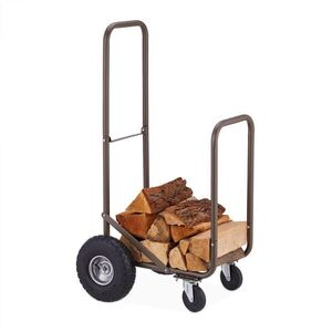 Relaxdays VOZÍK Hnedý na krbové drevo oceľový s nafukovacími kolesami 108 cm vyobraziť