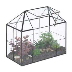 Relaxdays TERÁRIUM čierne sklo tvar domu 27 cm vyobraziť