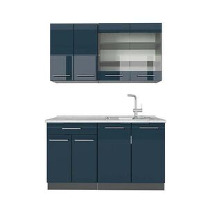 Vicco JEDNOLÔŽKOVÁ KUCHYŇA Fame-Line Tmavomodrá vysoký lesk/antracit 140 cm , AP Marble vyobraziť