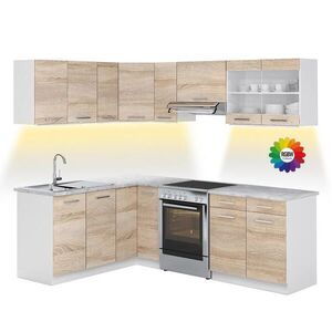 Vicco ROHOVÁ KUCHYŇA R-Line, Sonoma/biely, 227 x 167 cm s pracovnou doskou s LED pásikom vyobraziť