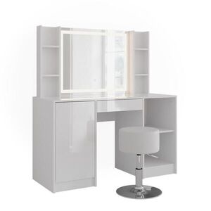 Vicco TOALETNÝ STOLÍK Sherry, biely/Biely vysoký lesk, 128.2 cm so zrkadlom LED a stoličkou vyobraziť