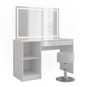 Vicco TOALETNÝ STOLÍK Sherry, biely/Biely vysoký lesk, 119.8 cm so zrkadlom LED a stoličkou vyobraziť