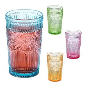 Relaxdays POHÁRE Číre 4-dielna sada sklo vintage vzor 360 ml vyobraziť