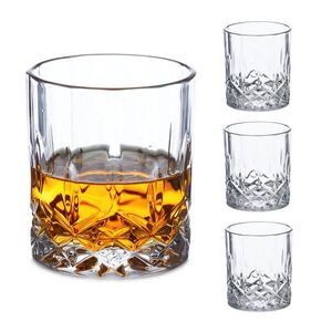 Relaxdays POHÁR Transparentný 4-dielna-sada na whisky sklo reliéf 300 ml vyobraziť