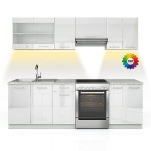 Vicco KUCHYNSKÁ LINKA R-Line, Biely vysoký lesk/biely, 240 cm s pracovnou doskou s LED pásikom vyobraziť
