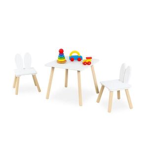 Relaxdays SÚPRAVA Biela prírodná 3-dielny-set stôl 50x50 cm zajačie uši vyobraziť