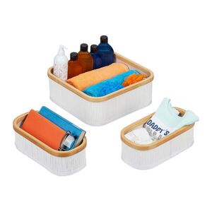 Relaxdays KOŠÍK Biela krémová 3ks-Set bambus vyobraziť