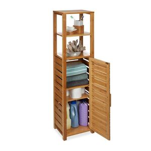 Relaxdays REGÁL Prírodný bambus do kúpeľne 6 políc 1 dvierka 119x33x25, 5 cm vyobraziť