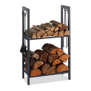 Relaxdays STOJAN Antracit oceľ na drevo 2 police 100x60x30 cm vyobraziť