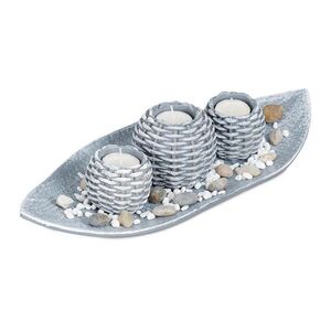 Relaxdays SVIETNIK Sivá Biela 3-dielny-set s miskou 38, 5x16 cm vyobraziť