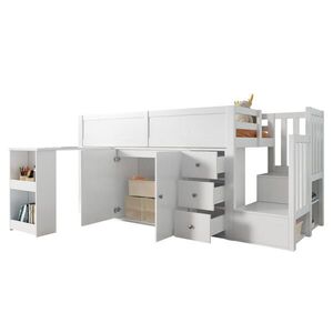 OKWISH VYSOKÁ posteľ 90/200 cm biela z MDF s výsuvným písacím stolom, skrinkou a zásuvkou vyobraziť