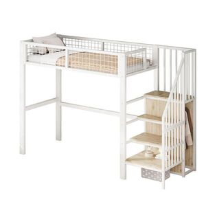 OKWISH VYSOKÁ posteľ 90/200 cm biela z kovu s rebríkom a šatníkom vyobraziť