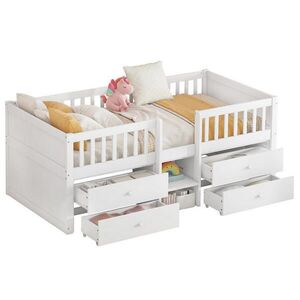 OKWISH VYSOKÁ posteľ 90/200 cm biela zo borovice so zábranou, rebríkom a 4 zásuvkami vyobraziť