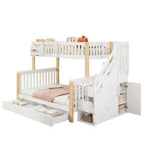OKWISH POSCHODOVÁ posteľ 90/140/200 cm biela/prírodná s úložným priestorom z masívneho dreva a MDF vyobraziť